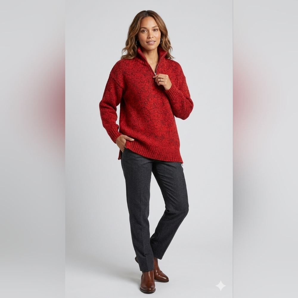 Vintage Contempo Women's Casual Red Marled Half-Zip Sweater Size Medium